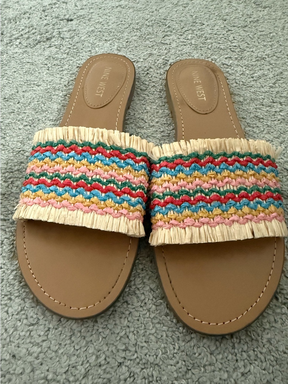 Nine West Tan Slide Sandals with Multicolor Braided Strap
